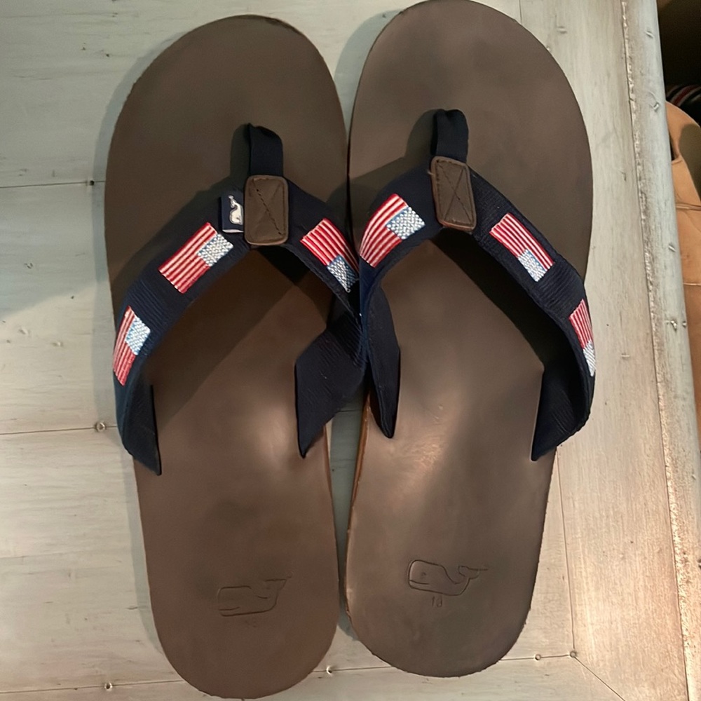 Leather Flip Flops with American Flags
